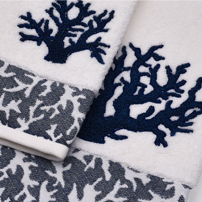 Vingi set asciugamani viso e ospite Paros bianco e blu