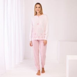 Pigiama Notte Comodo Donna Pigiama Donna E.Femme 259 In Cotone E Modal - Jersey Morbido, Design Femminile, Color Ecru/Melanzana Pigiama Cotone