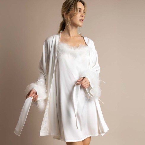 Vestaglia donna raso dettagli piume Admas 67202