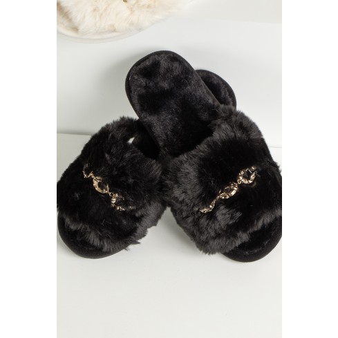 Pantofole donna eco pelliccia con applicazione catena oro Admas 69024