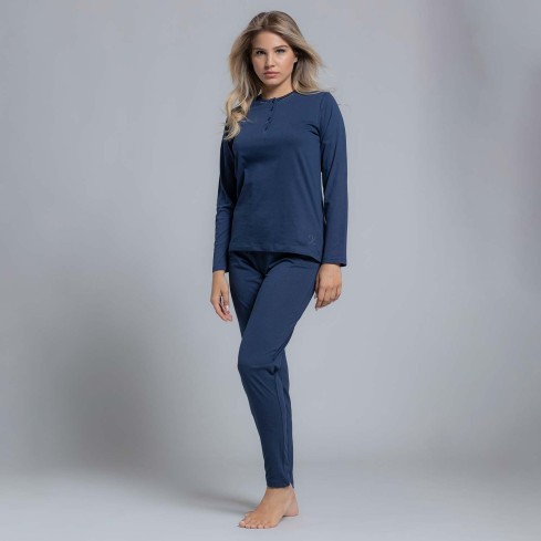 Pigiama donna lungo scollo serafino in cotone Biancaluna 26D21652
