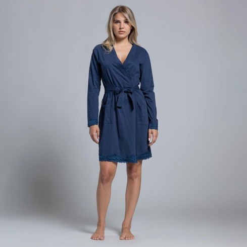 Vestaglia donna in cotone e pizzo Biancaluna 26D21769/21669