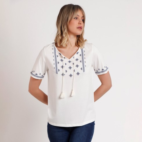 Maglia donna in cotone con nappine e stampa Admas 43523