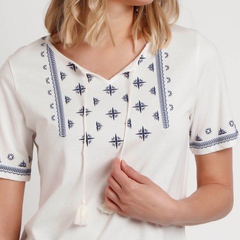 Maglia donna in cotone con nappine e stampa Admas 43523