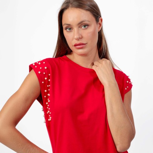 Maglia donna in cotone con perle Admas 43689