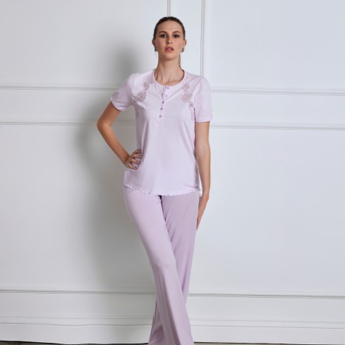 Pigiama Donna in 100% Cotone con Dettagli in Pizzo Lunatica 51109