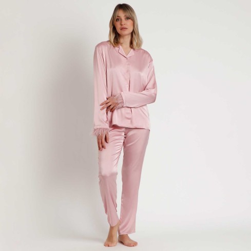 Pigiama donna elegante in raso con piume Admas 62550