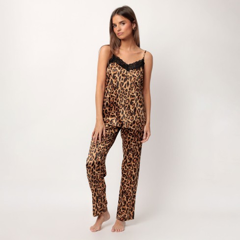 Pigiama donna in raso animalier con pizzo Admas 63658