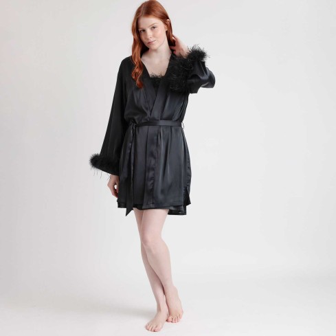 Vestaglia donna raso dettagli piume Admas 67202