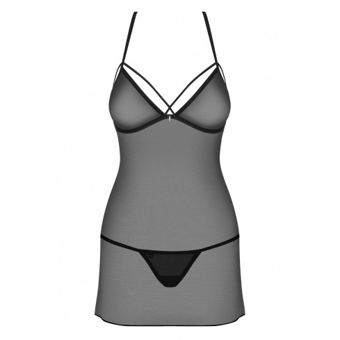 Chemise sexy in rete trasparente con laccetti e perizoma Obsessive 875-CHE