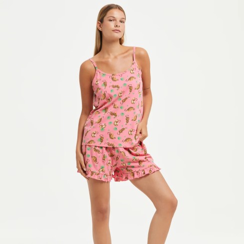 Pigiama donna tropicale corto canotta bretelline Pompea Panarea