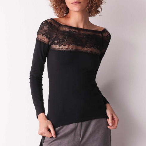 Maglia donna a barchetta pizzo e cotone Cotonella ADD12