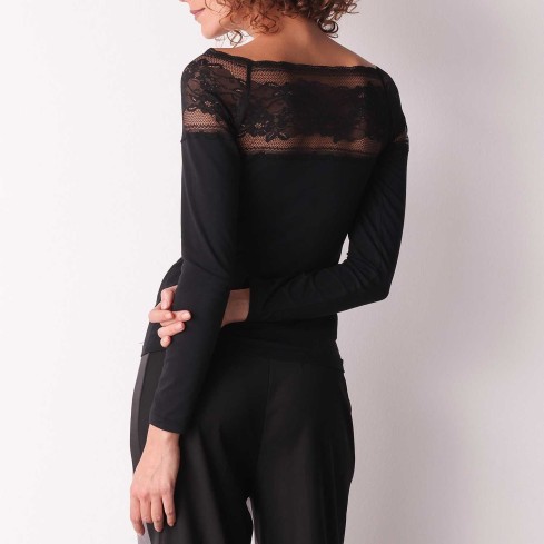 Maglia donna a barchetta pizzo e cotone Cotonella ADD12