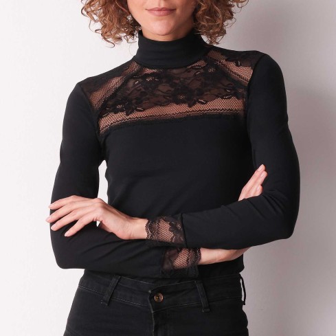 Maglia donna lupetto con pizzo e cotone Cotonella ADD13