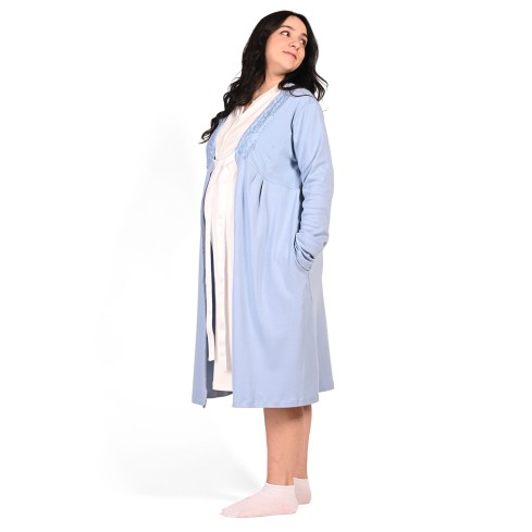 Vestaglia premaman caldo cotone e pizzo Biancaluna Kissimo 20308