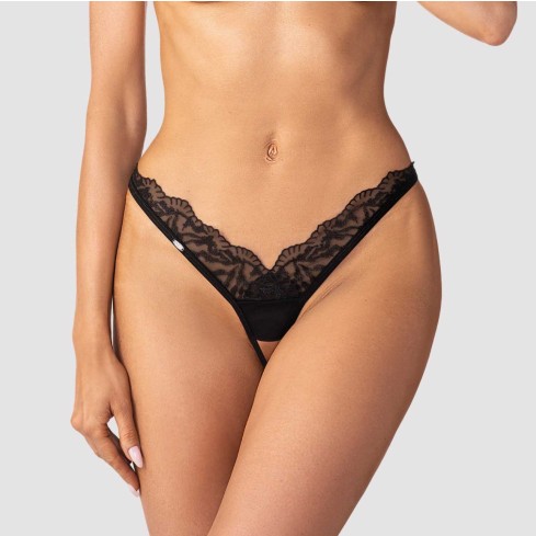 Slip perizoma sexy cavallo aperto con pizzo Obsessive Arrowel Black