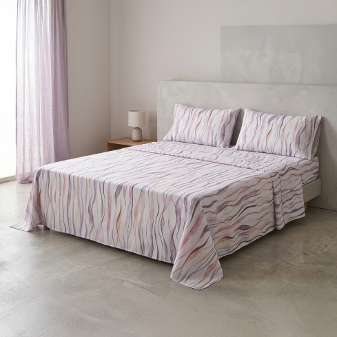 Completo letto matrimoniale maxi onde rosa cotone Enrico Coveri Bice 