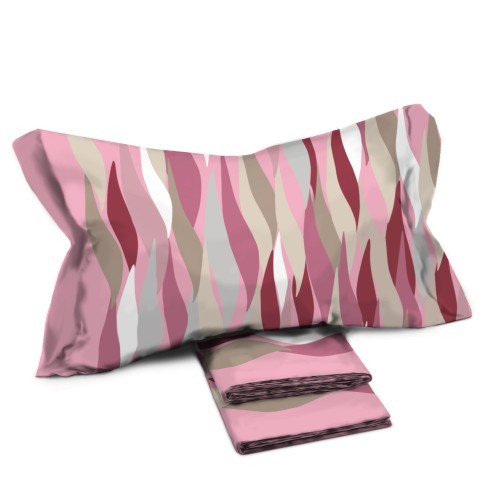 Completo letto Pompea Blaze lenzuola sopra sotto con angoli federa rosa