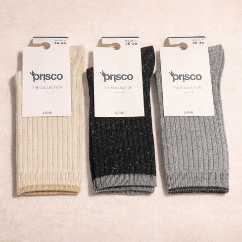 Calze donna corte a coste in lana Prisco Botton dc - 3 paia
