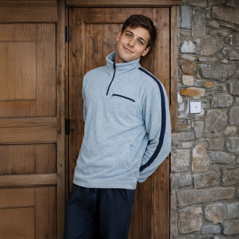 Pigiama uomo in pile mezza zip Nazareno Gabrielli U7018