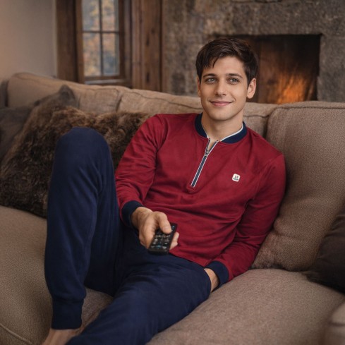 Pigiama uomo scollo serafino con zip Nazareno Gabrielli U7005