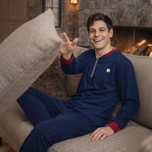 Pigiama uomo scollo serafino con zip Nazareno Gabrielli U7005