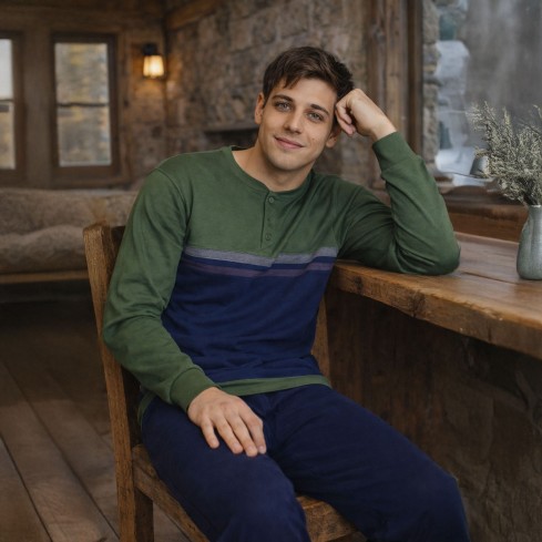 Pigiama uomo caldo cotone scollo serafino Nazareno Gabrielli U7003