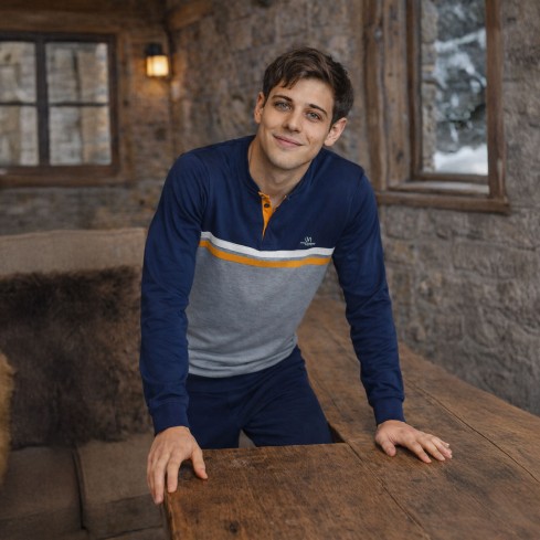 Pigiama uomo caldo cotone scollo serafino Nazareno Gabrielli U7003