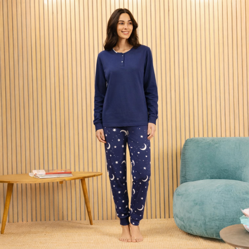 Pigiama donna lune e stelline caldo cotone Biancaluna AI25D 90019