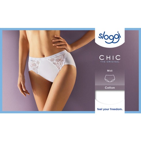 Slip donna sloggi chic midi cotone e pizzo 2 pezzi