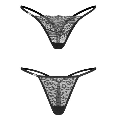 Perizoma pizzo e tulle leopardato Obsessive Clara-2-pack thong