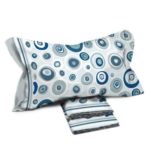 Completo letto Pompea Clio lenzuola sopra sotto con angoli federa azzurro
