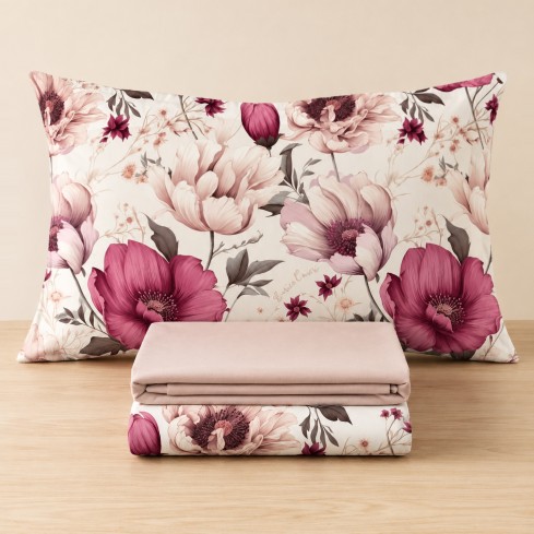 Completo letto floreale percalle di cotone Enrico Coveri Etta