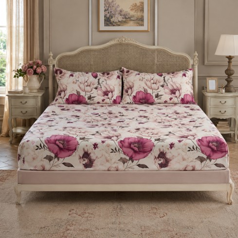 Completo letto floreale percalle di cotone Enrico Coveri Etta
