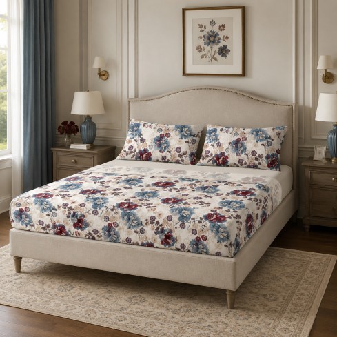 Completo letto floreale percalle di cotone Enrico Coveri lila