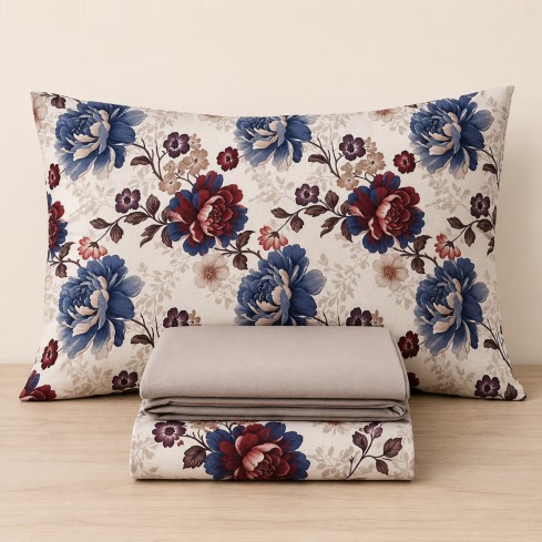 Completo letto floreale percalle di cotone Enrico Coveri lila