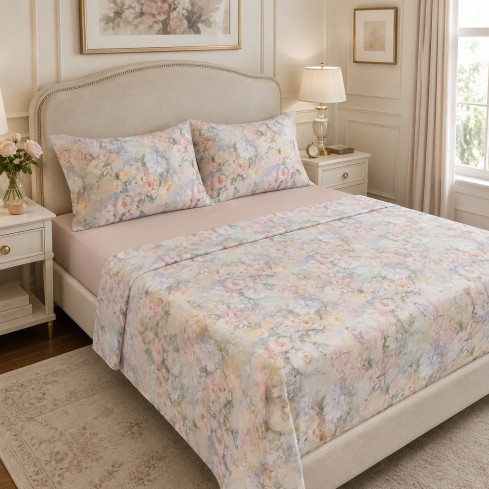Completo letto fantasia floreale percalle di cotone Enrico Coveri tida