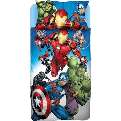 Completo letto singolo federa + sotto con angoli + lenzuolo Avengers poster Ufficiale