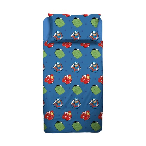 Completo letto singolo federa + sotto con angoli + lenzuolo Avengers fumetto Ufficiale