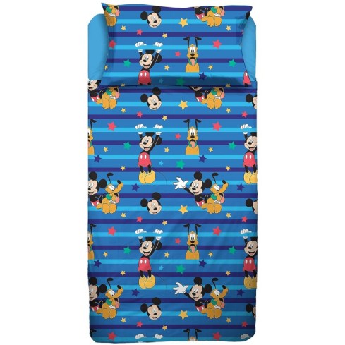 Completo letto singolo federa + sotto con angoli + lenzuolo Disney 100% cotone Ufficiale