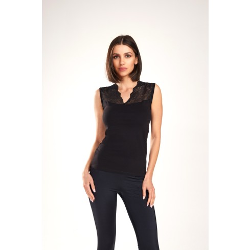 Canotta spalla larga con pizzo Rossoporpora DB673