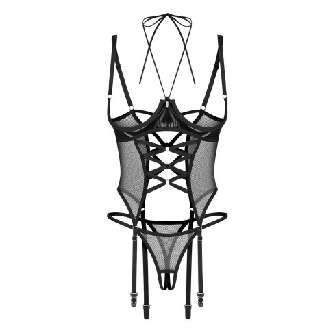 Corsetto sexy cupless con ferretto e perizoma cavallo aperto Obsessive Dominna 