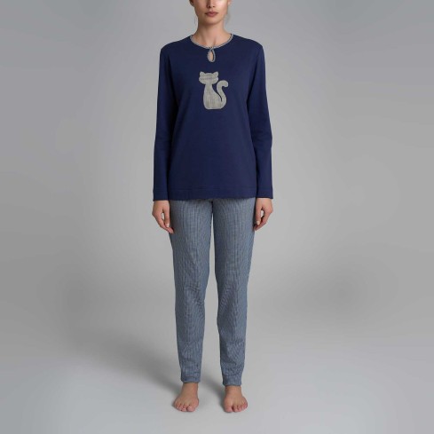 Pigiama donna gattino in caldo cotone Ragno DR56N1