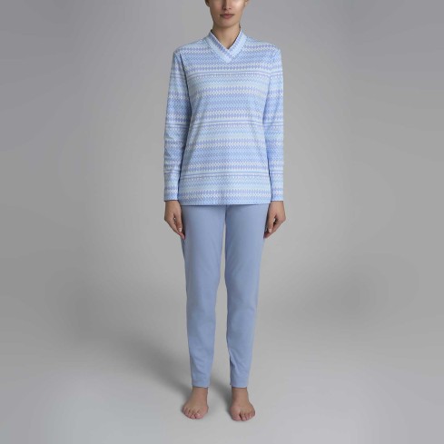 Pigiama donna scollo a v caldo cotone Ragno DR84N2 