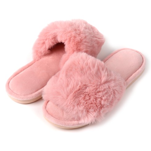 Pantofole donna fascia di ecopelliccia rosa aperte invernali Preziosa 0006