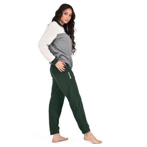 Tuta completo pigiama micropolar donna Superga con zip 22430 verde scuro