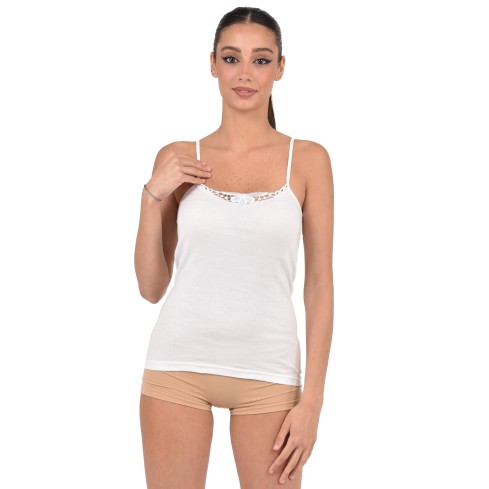 Canotta donna spalla stretta Tiemme cc/9 scollo pizzo 100% cotone
