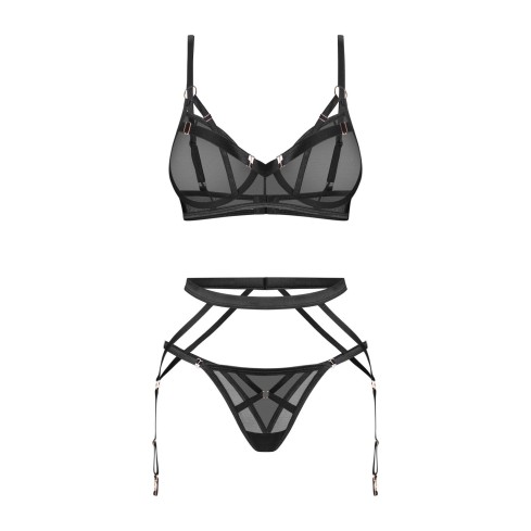 Set sexy 3 pezzi con reggiseno con ferretto, reggicalze e perizoma Obsessive Euridia