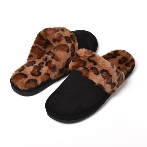 Pantofola chiusa nera bordo leopardato Preziosa 0050 marrone
