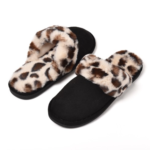 Pantofola chiusa nera bordo leopardato Preziosa 0050 avorio